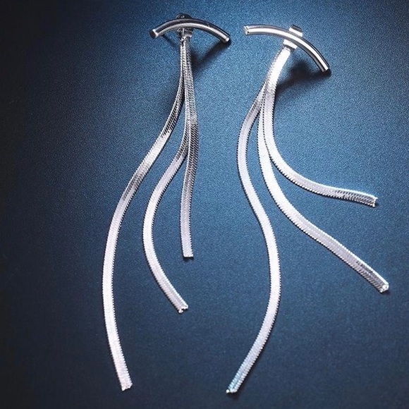 NEW Elegant Silver Shiny Long Tassel Earrings - Picture 2 of 4